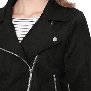 Allegra K Women's Short Soft Zip Up Faux Suede Biker Moto Jacket